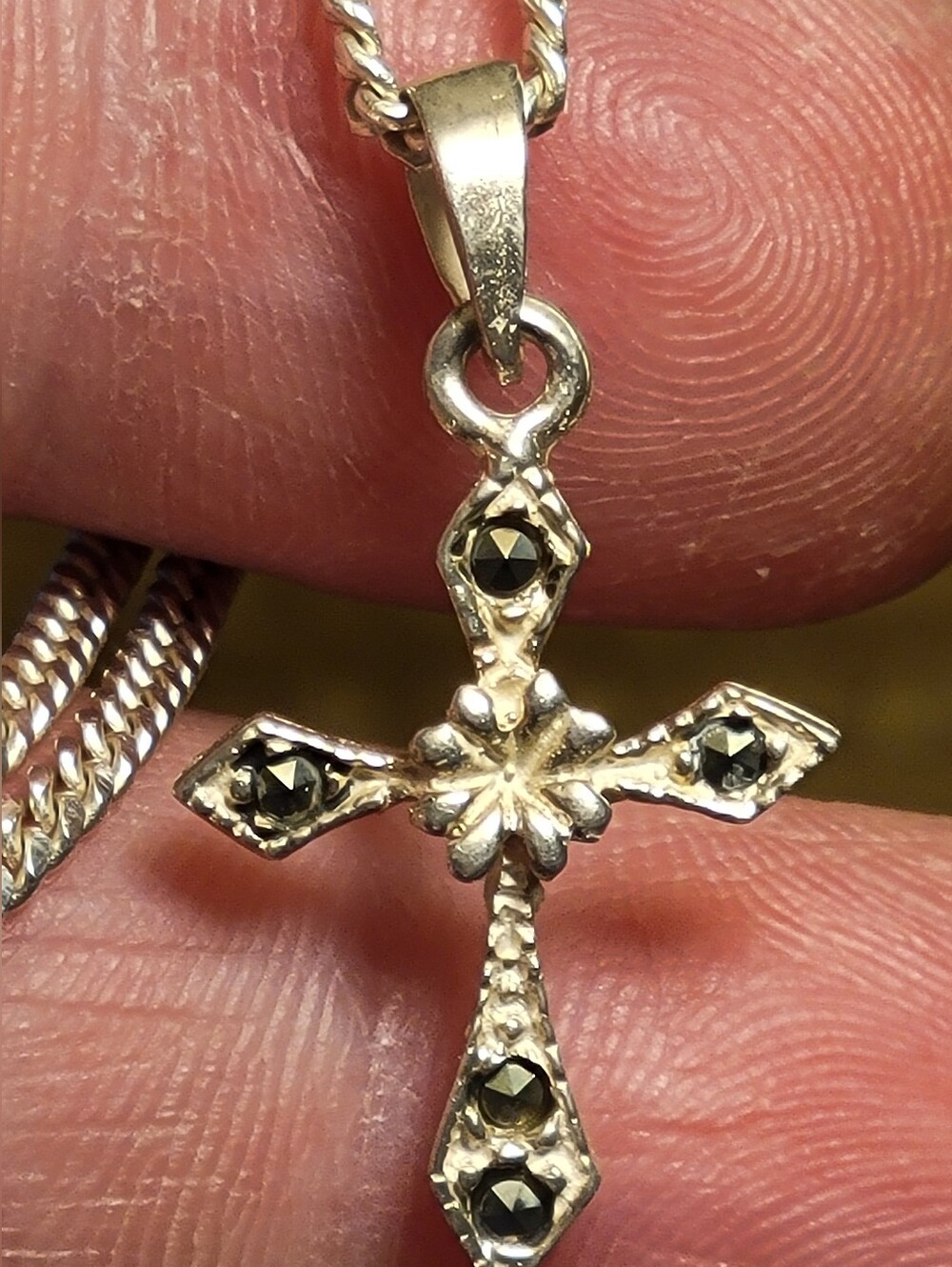 Sterling silver vintage marcasite cross pendant - 925 Silver